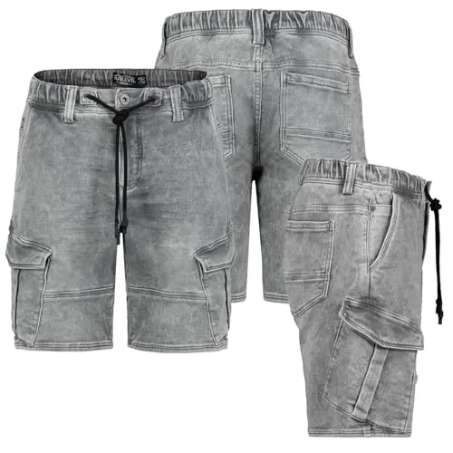 Sublevel Herren Jogging Shorts Freizeit Bermuda Kurze Hose Jeans Sweat Cargo, Hosengröße:W38, Farbe:KG104-Grau
