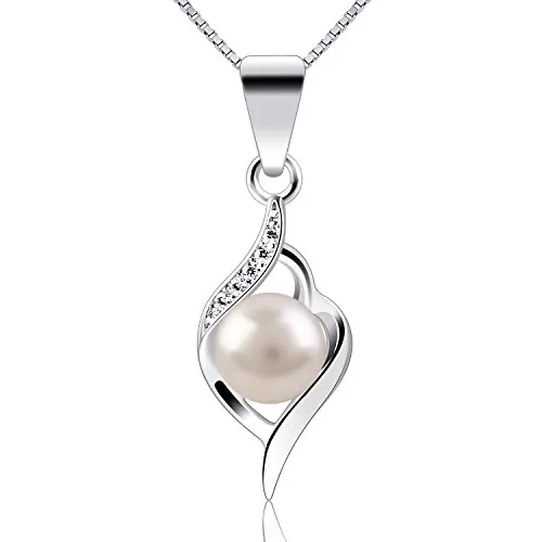 B.Catcher Perlenkette für Damen 925 Silber Süßwasserperlen Anhänger Mit funkelnden Zirkonia Luxuriöses Design Ideal für Geburtstage/Hochzeiten/Muttertag/Valentinstag 45CM