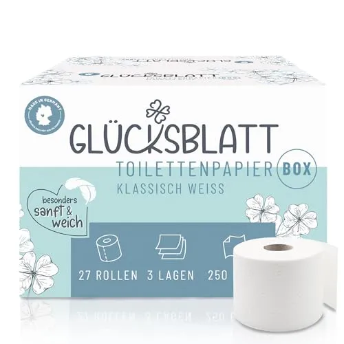 Glücksblatt 3-lagiges Toilettenpapier Box, 27 Rollen von Glücksblatt