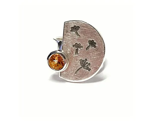 Edelschmiede925 Silberring Citrin und Pusteblume geschwärzt #57