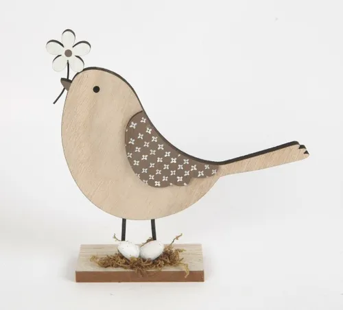 TrendLine Aufsteller Holz mit Vogel und Blumen 18 x 4 x 18 cm Figuren