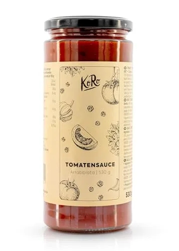 KoRo - Tomatensoße Arrabbiata 530 g - Scharfe Tomatensoße mit Chili und Pfeffer - Original italienisch - Lecker zu Pasta und Pizza