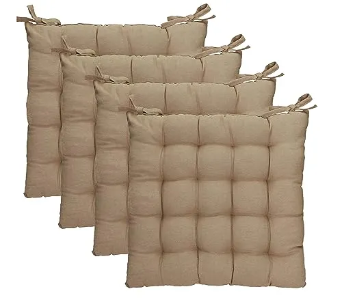 Betz 4 Stück Stuhlkissen mit Bändern - Beige Sitzkissen für Innen und Außen, 40 cm x 40 cm - Hochwertige Stuhlkissen mit langlebiger Füllung für optimalen Sitzkomfort. Pflegeleicht und ideal für jedes Zuhause oder den Garten. Genießen Sie stilvolle Entspannung!
