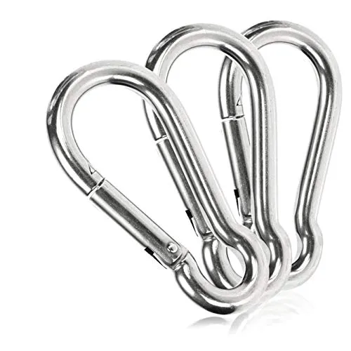 com-four® 3X Karabinerhaken - Premium Karabiner aus witterungsbeständigem Edelstahl 304 - Stahl-Haken mit 110 kg Tragkraft/WLL für Schlüsselanhänger, Garten, Haushalt, Handwerk - 80 x 8 mm