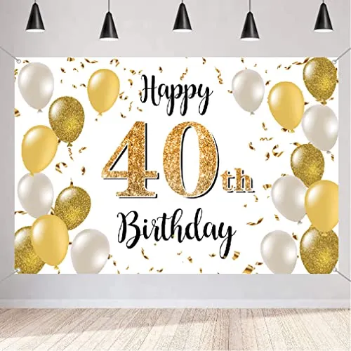 40. Geburtstag Deko für Männer/Damen, 40 Geburtstag Stoff Schild Plakat, 40. Jubiläumsparty Hintergrund Banner, Geburtstagsdeko Weiß und Gold, 1,5m