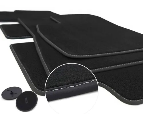 NEU Fußmatten für Tesla Model 3 Velours Premium Matten Velours Ziernaht Silber