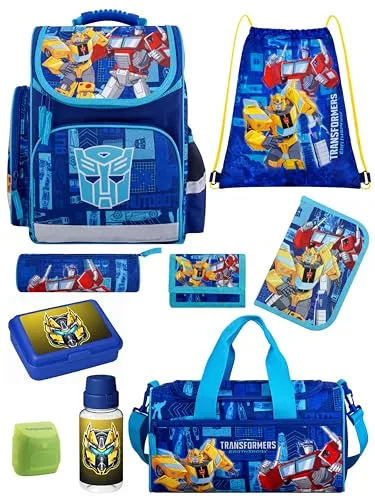 Familando Transformers Schulranzen Set 1. Klasse - 9-teiliges Schultaschen-Set mit ergonomischem Tornister, leichtem Design und coolem Transformers-Motiv – ideal für den Schulstart!