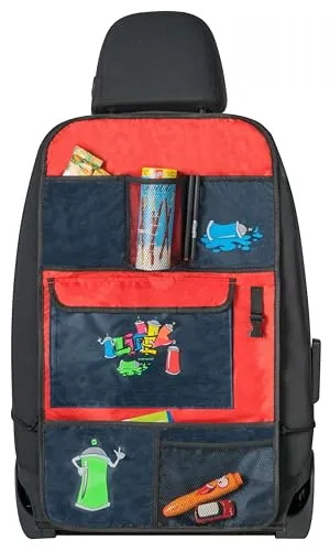 Walser Autositz-Organizer Kinder, Rückenlehnenschutz-Auto Graffiti, Rücksitz-Organizer mit Taschen Kinder, Rücksitzschoner-Auto ca. 70x40 cm blau