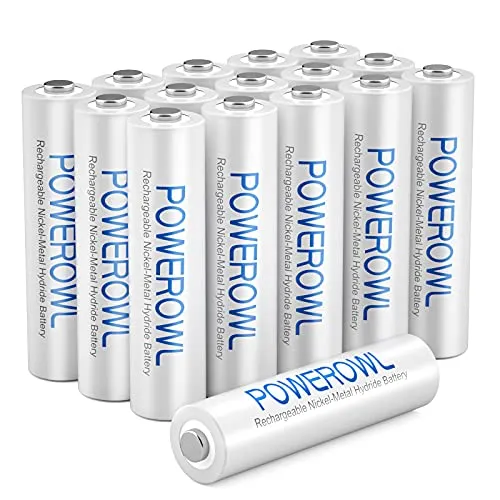 POWEROWL AAA wiederaufladbare Batterien, hohe Kapazität, 1000 mAh, 1,2 V, NiMH-Dreifach-A-Akku, geringe Selbstentladung, 16 Stück