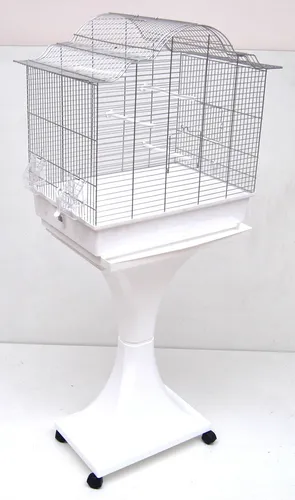 Ollesch Mega Vogelkäfig für Wellensittiche und Kanarien mit Ständer - weiß - Vogelkäfige, geräumiger Käfig mit praktischem Ständer für optimalen Komfort und Mobilität Ihrer Vögel.