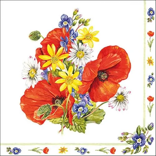 Servietten Blumen Mohn im Blumenstrauß als Tischdeko. Papierservietten mit Motiv. Auch für Decoupage und Serviettentechnik 33x33cm 20