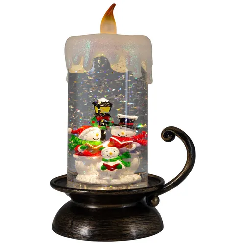 Große LED Schneelaterne 29cm Schneemann Kerze Schneekugel Musik schneit USB