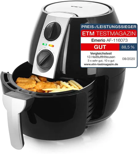 Emerio Heißluftfritteuse AF-116073, 4,5L - Heißluftfritteuse mit 4,5L Volumen, ideal für gesunde Frittiermethoden ohne Öl. Schnelle Aufheizung und intuitive Bedienung durch Thermostat & Timer.