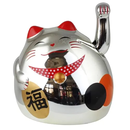 Freak Scene Glückskatze - Maneki-Neko - rundliche Winkekatze 8 cm - Silber