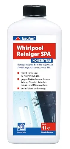 Baufan SPA Whirlpool Reiniger Konzentrat 1L - Whirlpool Pflege gegen Bakterien, Keime & Pilze, Reinigt & desinfiziert Wasser, Rohrleitungen & Düsen