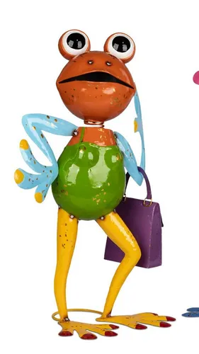 formano Dekofigur Colorful Frosch, 48cm - Bunte Gartenfigur Froschlady, handbemalt und aus wetterfestem Metall. Ideal für kreative Akzente in Ihrem Garten. Maße: 48cm hoch, 18,5cm breit. Bitte vor Frost schützen!