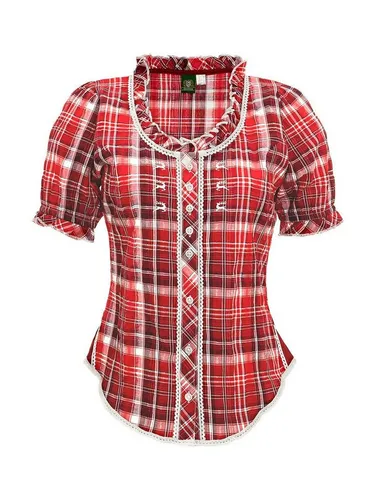 OS Trachten Trachtenbluse 451001-3969 - Trachtenbluse in charmantem Karodesign, ideal für Volksfeste und Freizeitlooks. Erhältlich in mittelrot, pink und kornblau, perfekt kombinierbar mit Lederhosen oder Jeans.