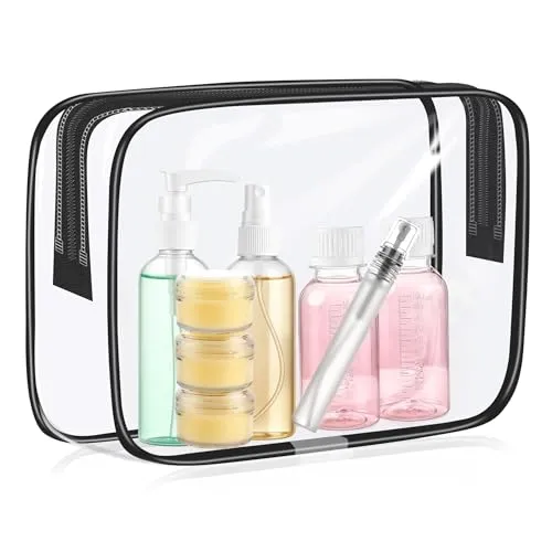 Transparente Kulturtasche mit Reiseflaschenset, 8 Stück Reiseflaschen Set, Flughafen-konforme Kosmetiktasche Damen, Handgepäck Flüssigkeiten, Geeignet für Reisen, Geschäftsreisen