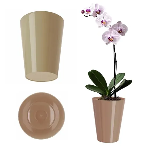 KADAX Blumentopf, schlanker Orchideentopf, Schlichter Pflanzkübel, Blumenkübel für Orchidee, Knabenkraut, Gänseblümchen, Übertopf für Küche und Wohnzimmer (⌀ 13cm, rund, Beige)