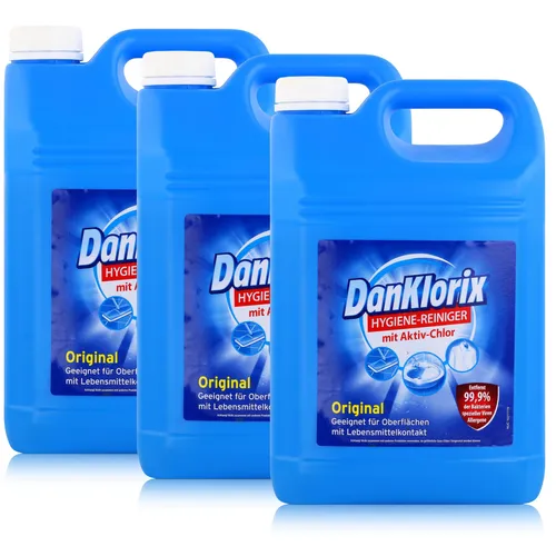 DanKlorix Hygiene-Reiniger Original mit Aktiv-Chlor 5L (3er Pack) - Effektiver Allzweckreiniger mit Aktiv-Chlor für strahlende Sauberkeit. Ideal für verschiedene Oberflächen und im Haushalt unverzichtbar.