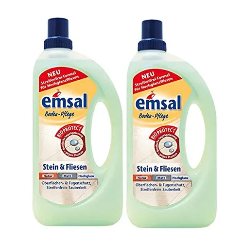 2x emsal Boden-Pflege Stein & Fliesen 1 Liter mitBioprotect Oberflächen & Fugenschutz