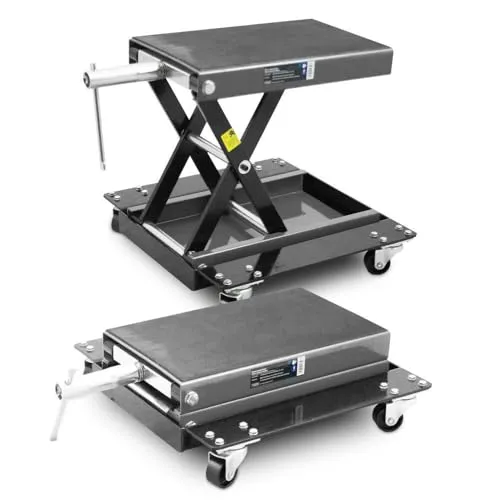 Bituxx Rollbarer Motorradheber - Mechanischer Scherenheber bis 500kg - Wagenheber mit robuster Bauweise und individueller Höheneinstellung. Ideal für komfortable Service- und Reparaturarbeiten an Motorrädern in der Werkstatt.