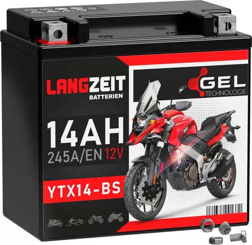 Langzeit Gel Motorradbatterie YTX14-BS 14Ah 12V