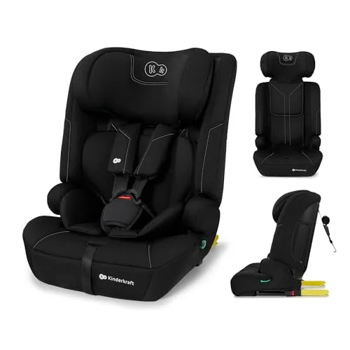 Kinderkraft SAFETY FIX 3 PRO 76-150 cm Kindersitz 9-36 kg, Kinderautositze mit isofix, Einstellung der Kopfstütze und Rückenlehne, extra TOP TETHER, 5 punkt gurte, Schwarz