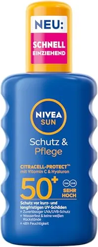 NIVEA SUN Schutz & Pflege Sonnenspray LSF 50+, wasserfestes Sonnencreme Spray