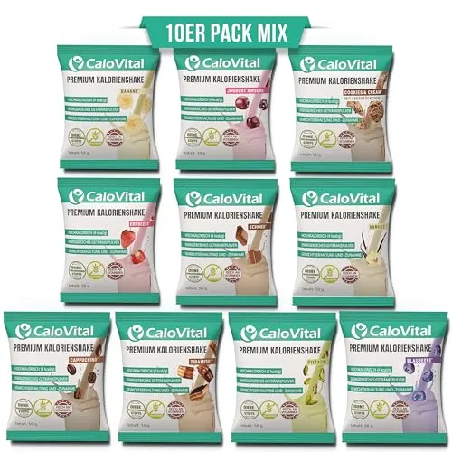 CaloVital Probierpaket Trinkmahlzeit – Hochkalorische Nahrung für Gewichtszunahme - Gewichtsmanagement Shakes: 10er Mix aus leckeren Geschmacksrichtungen, ideal für schnelle Gewichtszunahme und Muskelaufbau, speziell für Menschen mit Untergewicht oder Appetitlosigkeit.