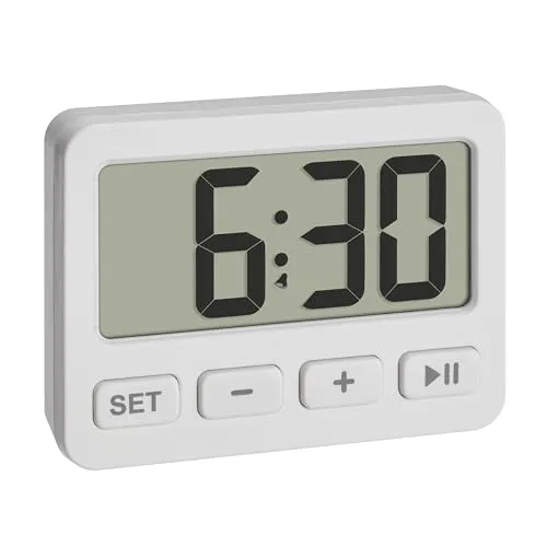 TFA Dostmann Digitaler Miniwecker, 60.2036.02, mit Alarmfunktion, Stoppuhr und Timer, KFZ Uhr, mit Magnet oder Ständer, ideal als Reiseuhr, für Klausuren, Quarzuhr, Tischuhr, klein und kompakt, weiß