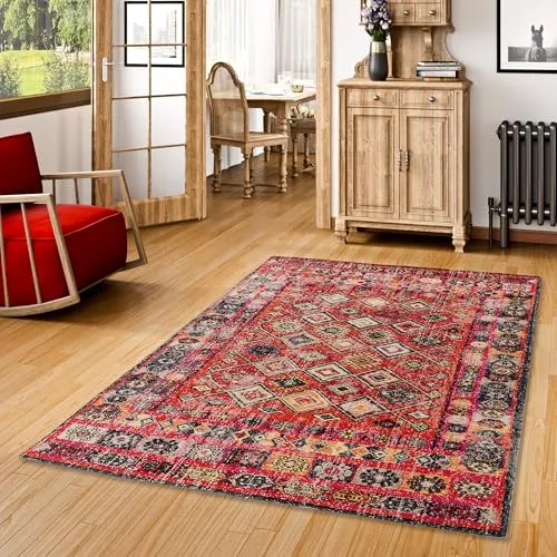 Pergamon Kurzflor Designer Teppich Modern Vintage - Eleganter Teppich für Wohnzimmer, Esszimmer und Flur. Pflegeleicht und schadstoffgeprüft, mit zeitlosem Orient-Muster. Ideal für Fußbodenheizung und parkettfreundlich.