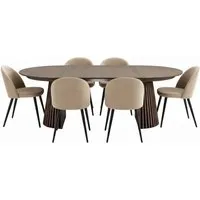 ebuy24 Tokyo Essgruppe 7-TLG. – Ausziehbarer Esstisch für 6 Personen mit 6 Velours-Stühlen - Moderne Essgruppe für 6 Personen: Ausziehbarer Esstisch (120x120 cm, erweiterbar auf 200 cm) mit 6 komfortablen Velours-Stühlen in Beige. Perfekt für gesellige Abende und festliche Anlässe. Hochwertige Materialien und skandinavisches Design.