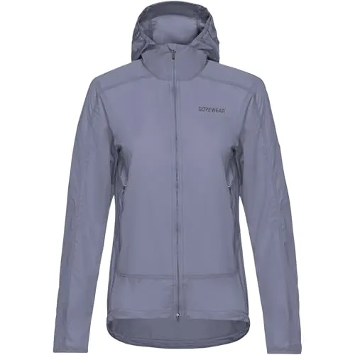 GOREWEAR Damen Fernflow Windbreaker mit Kapuze, Amethyst Grey, Größe L - Leichter Damen-Fahrrad-Windbreaker mit sportlicher Passform, ideal für MTB und Running. Mit antihaftendem Innenfutter und packbar in der eigenen Tasche – perfekt für kühle Tage und unterwegs.