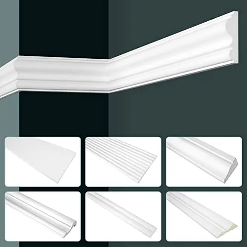 Hexim Stuckleiste CR803, 10 Meter - Moderne flache Wandleisten aus PU Hartschaum - Deckenleisten aus hochwertigem Polyurethan, feuchtigkeitsbeständig und einfach zu montieren. Perfekt für kreative Raumgestaltungen und langlebige Anwendungen.