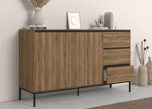 INOSIGN Sideboard Bari, 140 cm Kommode in Eiche/Schwarz