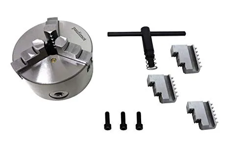 Dreibackenfutter 80 mm mit 3-Loch-Aufnahme - Kratzbaumzubehör, perfektes Dreibackenfutter für Drehbänke, inklusive Innen- und Außenbacken sowie Futterschlüssel für einfache Handhabung.