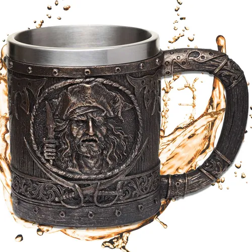 Deko Piraten Krug Humpen mit Piraten-Totenkopf- Freibeuter Fantasy Karibik