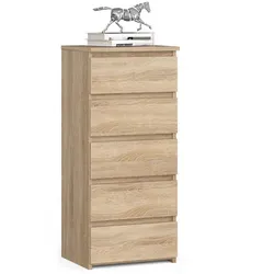 Raumhirsch Furniture Kommode Sonoma Eiche, 5 Schubladen, 40x92x35 cm - Schmale Hochkommode mit 5 Schubladen für optimalen Stauraum auf kleinstem Platz. Ideal für Schlafzimmer, Flur oder Kinderzimmer. Robuste Verarbeitung und modernes Design sorgen für Langlebigkeit und Stil.