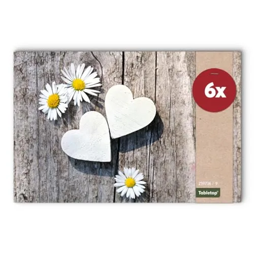 Tischsets 6er als abwaschbare Frühling und Sommer Tischdeko - Platzsets Gänseblümchen Blumen als Tischuntersetzer in 43 cm - Platzdeckchen als Tischunterlage für Esstisch Wohnzimmer Tisch