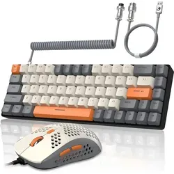 RGB-Gaming-Tastatur- und Maus-Set plus Spiral-USB-C-Kabel, kabelgebundene Tastatur, 68 Tasten, kompaktes TKL-Layout, Wabenstruktur, bis zu 6400 DPI - Weiß