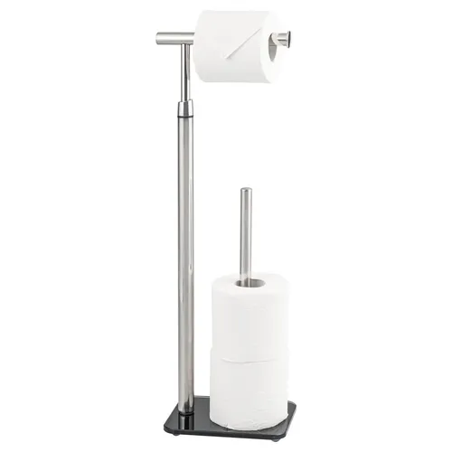 bremermann Stand-WC-Rollenhalter 2in1 - Toilettenpapieraufbewahrung mit 2in1-Funktion: Halter und Ersatzrollenlager für bis zu 4 Rollen, freistehend und platzsparend, modernes Design aus Edelstahl und Glas.