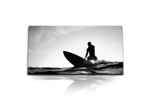 Sinus Art Leinwandbild Kunstdruck Bilder 120x60cm Surfer Schwarz Weiß Wellen Ozean Wellenreit, (1 St)