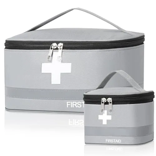Cozary 2 Stück Erste Hilfe Set, Große & Klein Reiseapotheke, Wasserdicht Medikamententasche, Reiseapotheke Tasche Leer Outdoor für Schule, Reisen, Camping, Wandern - Grau