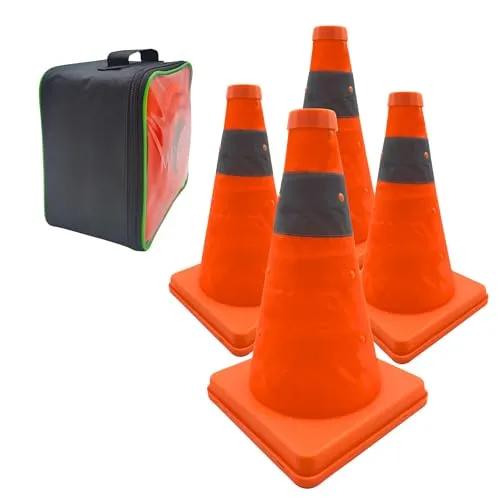 4x12 Zoll (30cm) Pylonen Faltbar Leitkegel Verkehrskegel Reflektierender Sicherheitskegel Faltleitkegel Warnkegel Orange