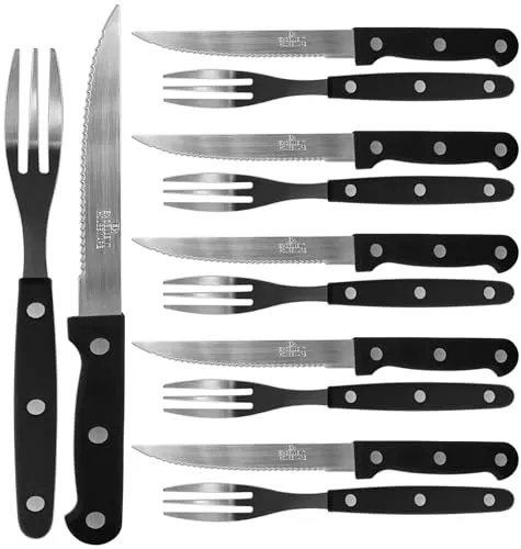 24-teiliges Steakmesser Set für 12 Personen - Steakbesteck Set aus rostfreiem Edelstahl, ergonomisch gestaltet für komfortables Schneiden, ideal für Grillabende und vielseitig für Pizza und mehr.