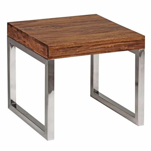 Wohnling Beistelltisch WL1.310 - Quadratisch aus Massivholz und Chrom - Ablagetisch aus hochwertigem Mango-Holz mit stilvollem Walnuss-Finish, ideal für modernes Wohnen. Mit stabilen Kufen und einem praktischen Ablageboden für zusätzlichen Stauraum.