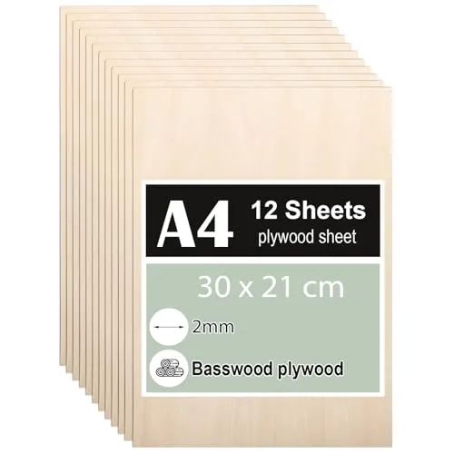 TAFONUP 12 Stück Sperrholzplatte 2mm A4 - Sonstige, ideal für DIY Modellbau-Projekte mit hochwertigem Lindenholz und präzisen 2mm Dicke für vielseitige Anwendungen.