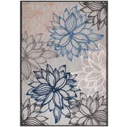 Novel Outdoorteppich Floral, Blau, Grau, Weiß, Textil, Blätter, rechteckig, 140x200 cm, Oeko-Tex® Standard 100, pflegeleicht, Teppiche & Böden, Teppiche, Outdoorteppiche