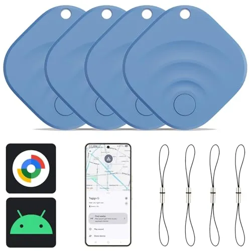 Reyke Tracker Android, Smart Tag kompatibel mit Google Find My (nur für Android), Schlusselfinder für Schlüssel, Gepäck, Koffer, Brieftasche, 4 Stück